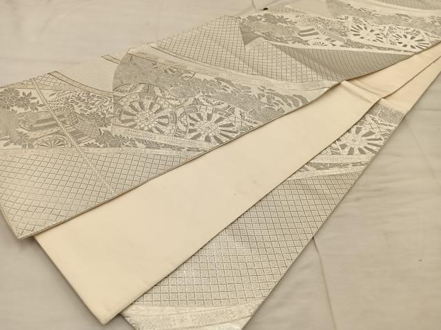 平和屋着物◎六通柄袋帯 熨斗御所車文 プラチナ二重箔 正絹 逸品 BAAX1259mz
