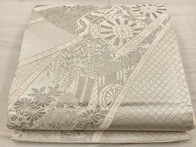 平和屋着物◎六通柄袋帯 熨斗御所車文 プラチナ二重箔 正絹 逸品 BAAX1259mz