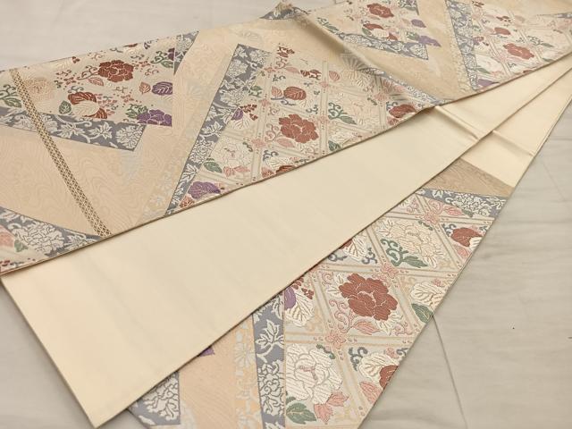 平和屋着物◎六通柄袋帯 唐織 菱花文 金糸 正絹 逸品 BAAX1262mz