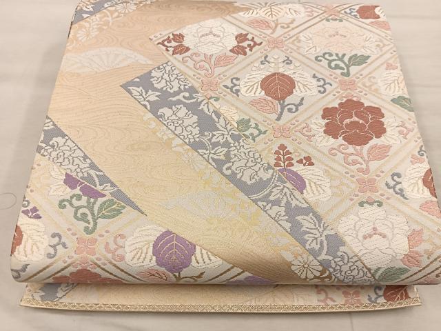 平和屋着物◎六通柄袋帯 唐織 菱花文 金糸 正絹 逸品 BAAX1262mz
