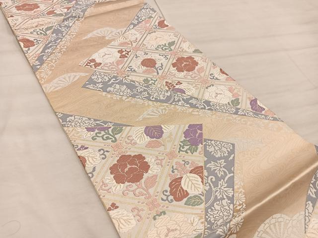 平和屋着物◎六通柄袋帯 唐織 菱花文 金糸 正絹 逸品 BAAX1262mz