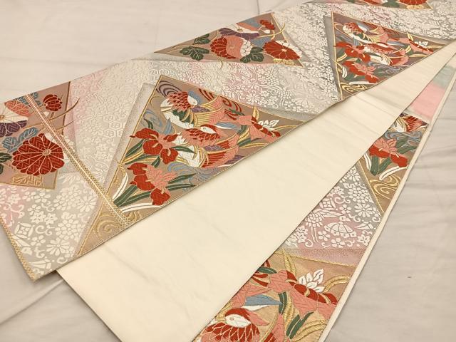 平和屋着物◎六通柄袋帯 唐織 鴛鴦花文 金糸 正絹 逸品 BAAX1281mz
