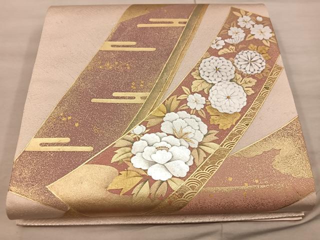 平和屋着物◎太鼓柄袋帯 短冊花文 金銀彩 正絹 逸品 BAAX1284mz