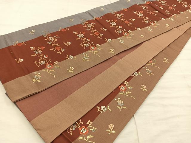 平和屋着物◎六通柄袋帯 唐織 枝花文 金糸 正絹 逸品 BAAX1301mz