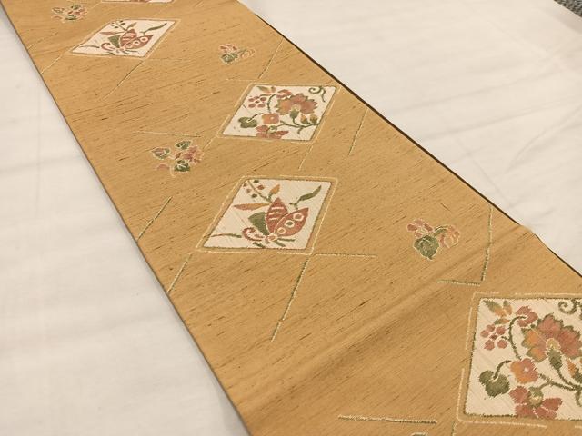 平和屋着物◎六通柄袋帯 紬地 菱舞蝶花文 正絹 逸品 BAAX1306mz