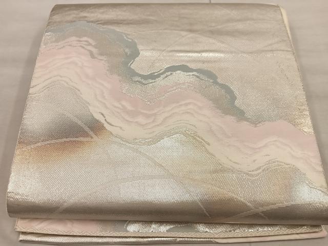 平和屋着物◎西陣 服部織物謹製 六通柄袋帯 こはく錦 流水文 正絹 逸品 BAAX1311mz