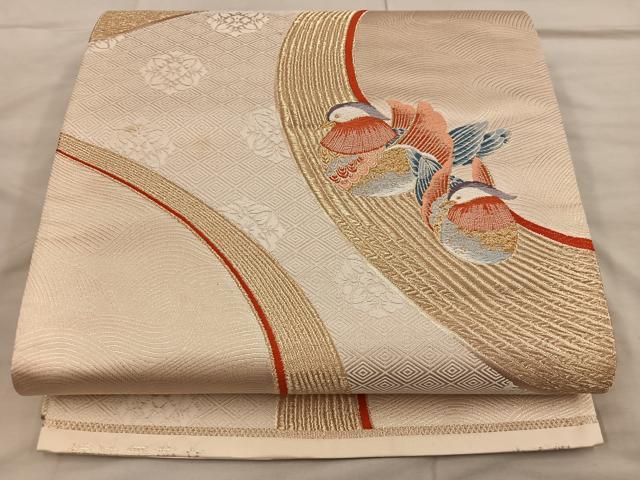 平和屋着物◎六通柄袋帯 錦波舞花文 金糸 正絹 逸品 BAAX1312mz