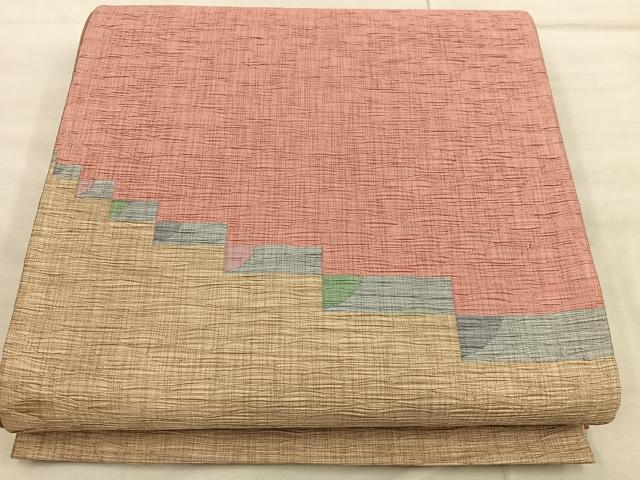 平和屋着物◎太鼓柄袋帯 ふくれ織 幾何学文様 正絹 逸品 BAAX1336mz