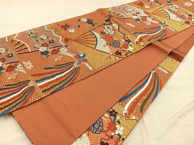平和屋着物◎六通柄袋帯 唐織 扇面鳳凰草花文 金銀彩 正絹 逸品 BAAX1339mz