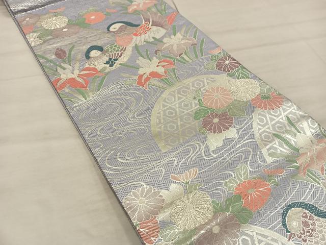 平和屋着物◎佐賀錦 六通柄袋帯 鴛鴦籬花文 銀糸 正絹 逸品 BAAX1352mz