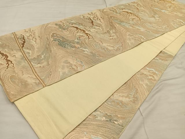 平和屋着物◎西陣 六通柄 京袋帯 本袋帯 立波文 金糸 正絹 逸品 BAAX1354mz