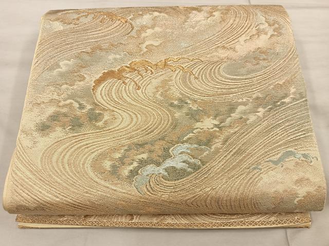 平和屋着物◎西陣 六通柄 京袋帯 本袋帯 立波文 金糸 正絹 逸品 BAAX1354mz