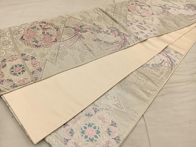 平和屋着物◎六通柄袋帯 唐織 鳳凰花文 銀糸 正絹 逸品 BAAX1357mz