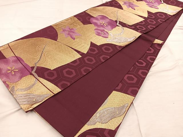 平和屋着物◎六通柄袋帯 地紙重ね亀甲花文 金銀糸 正絹 逸品 BAAX1358mz