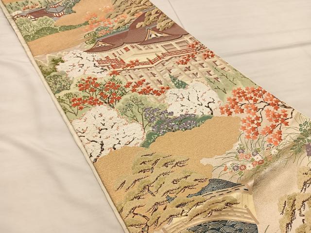 平和屋着物◎六通柄袋帯 唐織 京名所 金糸 正絹 逸品 BAAX1361mz