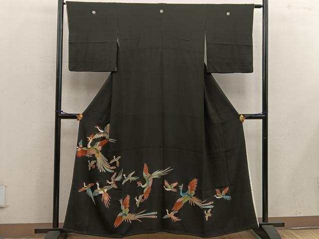 平和屋着物■豪華黒留袖 駒刺繍 鳳凰 金彩 正絹 逸品 BAAX1369mz