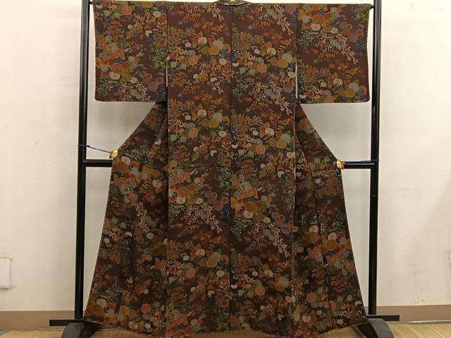 平和屋着物■上質な小紋 菊花文 鬼しぼ縮緬 正絹 逸品 未使用 BAAX1370mz