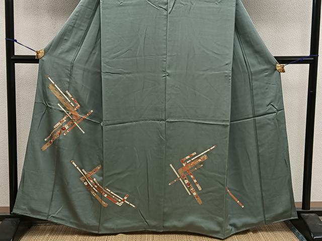 平和屋着物■訪問着 刺繍 横笛花文 金彩 正絹 逸品 BAAX1379mz
