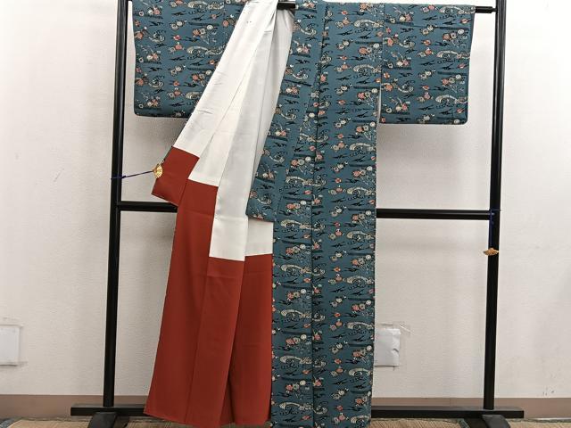 平和屋着物■上質な小紋 型染め 飛鶴花文 正絹 逸品 BAAX1386mz