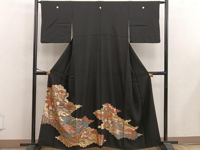 平和屋着物■豪華黒留袖 駒刺繍 風景花文 金彩 正絹 逸品 BAAX1397mz