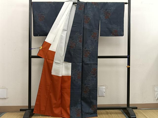 平和屋着物■本場大島紬 色紙重ね御所車花文 正絹 逸品 未使用 BAAX1406mz