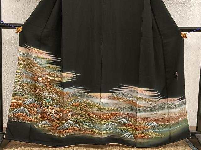 平和屋着物■豪華黒留袖 作家物 御所車人物風景文 金彩 正絹 逸品 BAAX1407mz