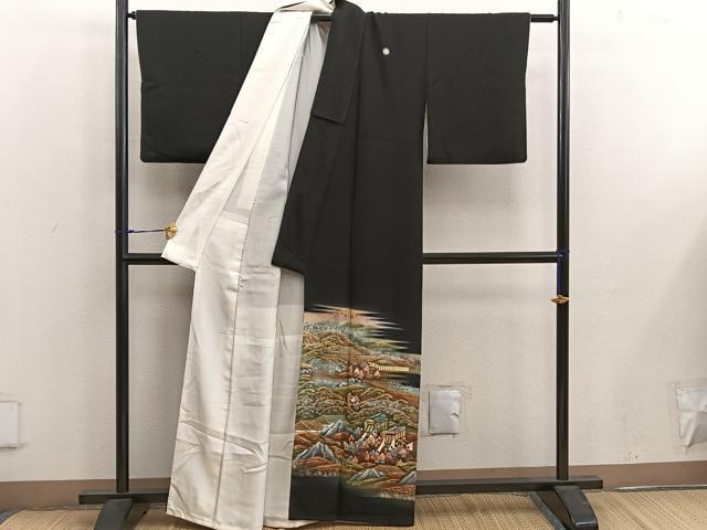 平和屋着物■豪華黒留袖 作家物 御所車人物風景文 金彩 正絹 逸品 BAAX1407mz