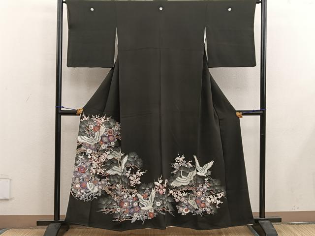 平和屋着物■豪華黒留袖 刺繍 飛鶴花文 正絹 逸品 BAAX1414mz