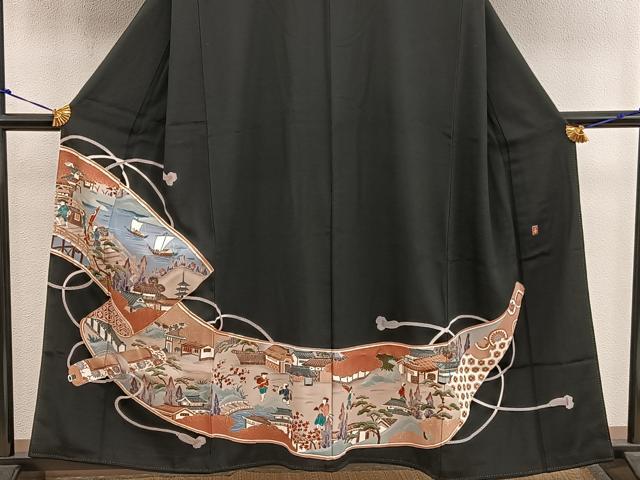 平和屋着物■豪華黒留袖 作家物 駒刺繍 人物風景絵巻文 金彩 正絹 逸品 BAAX1424mz