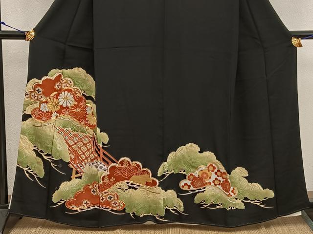 平和屋着物■豪華黒留袖 渡橋菊花文 金彩 正絹 逸品 BAAX1431mz