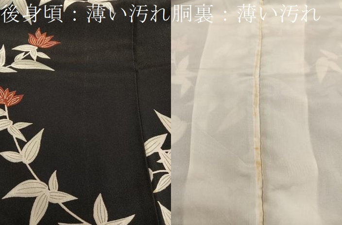 平和屋着物■上質な小紋 草葉文 黒地 正絹 逸品 BAAX1433mz