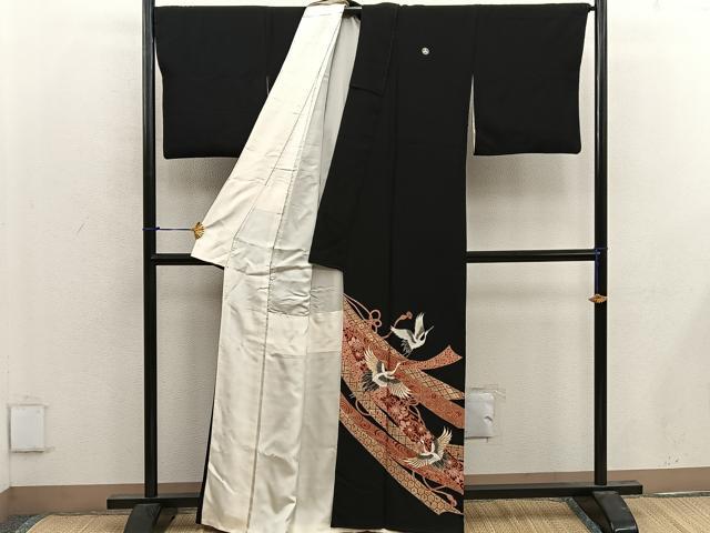平和屋着物■豪華黒留袖 駒刺繍 飛鶴花文 金彩 正絹 逸品 BAAX1440mz