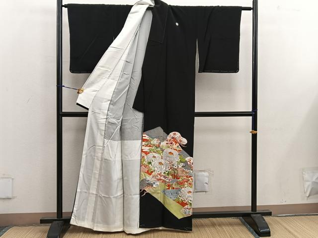 平和屋着物■豪華黒留袖 刺繍 飛鶴花文 正絹 逸品 BAAX1444mz