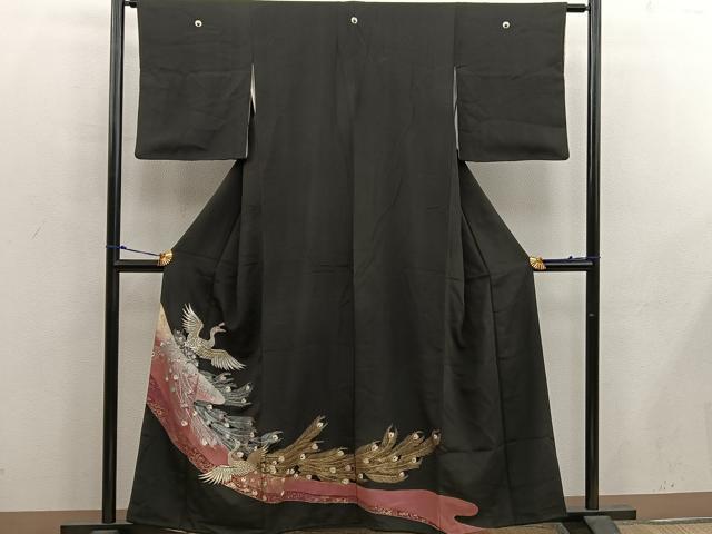 平和屋着物■豪華黒留袖 刺繍 鳳凰 金彩 正絹 逸品 BAAX1450mz