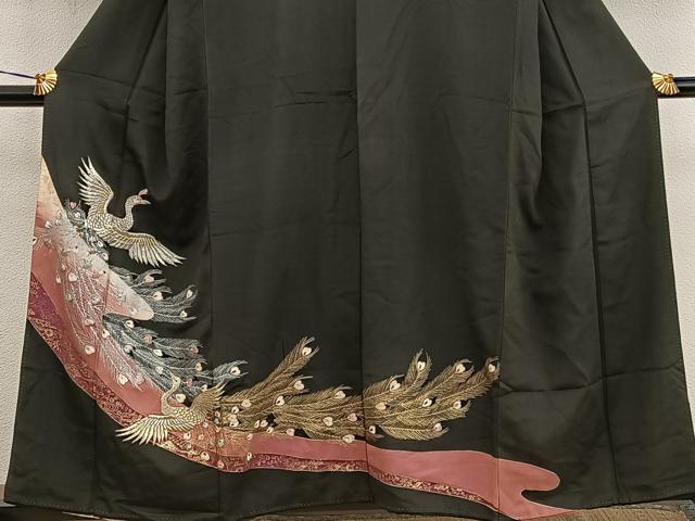 平和屋着物■豪華黒留袖 刺繍 鳳凰 金彩 正絹 逸品 BAAX1450mz