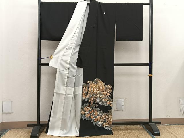 平和屋着物■豪華黒留袖 駒刺繍 御所車花鳥文 金彩 正絹 逸品 BAAX1455mz