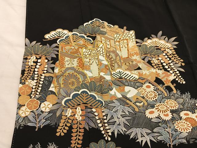 平和屋着物■豪華黒留袖 駒刺繍 御所車花鳥文 金彩 正絹 逸品 BAAX1455mz