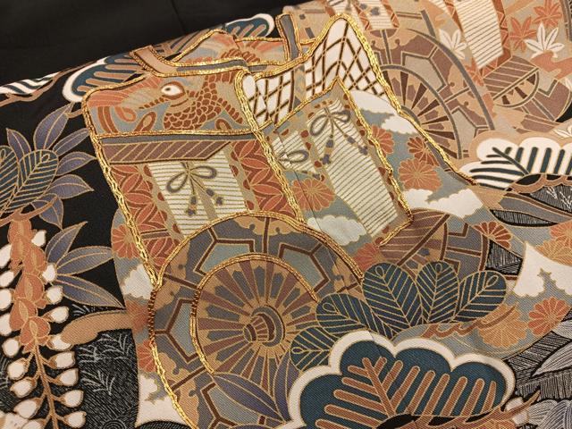 平和屋着物■豪華黒留袖 駒刺繍 御所車花鳥文 金彩 正絹 逸品 BAAX1455mz