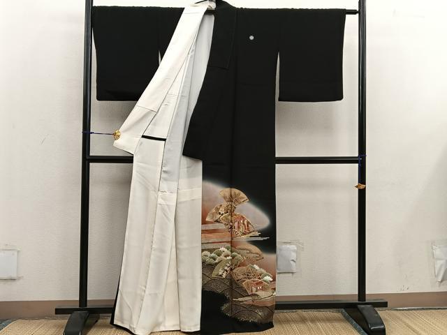 平和屋着物■豪華黒留袖 作家物 駒刺繍 扇面御所車文 暈し染め 金彩 正絹 逸品 BAAX1457mz
