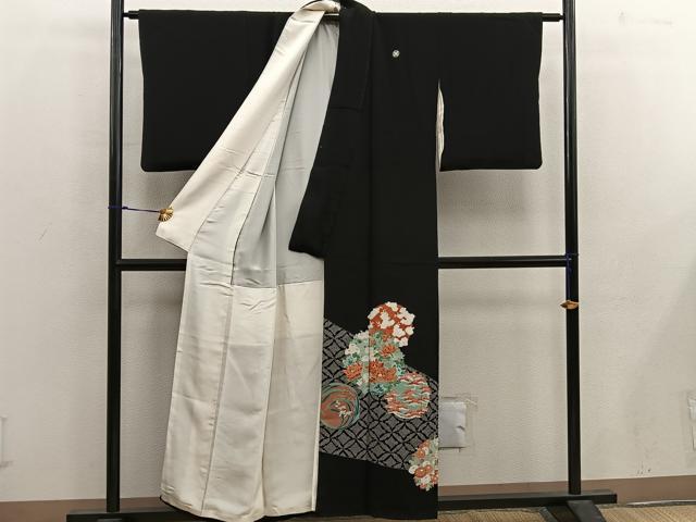 平和屋着物■豪華黒留袖 駒刺繍 草花丸文 正絹 逸品 BAAX1459mz