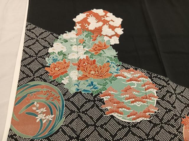 平和屋着物■豪華黒留袖 駒刺繍 草花丸文 正絹 逸品 BAAX1459mz
