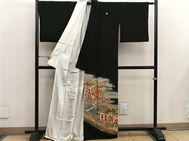 平和屋着物■豪華黒留袖 御所車花文 暈し染め 金彩 正絹 逸品 BAAX1460mz