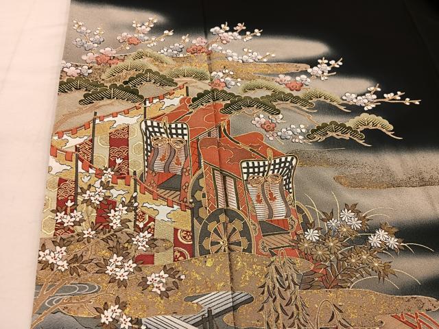 平和屋着物■豪華黒留袖 御所車花文 暈し染め 金彩 正絹 逸品 BAAX1460mz
