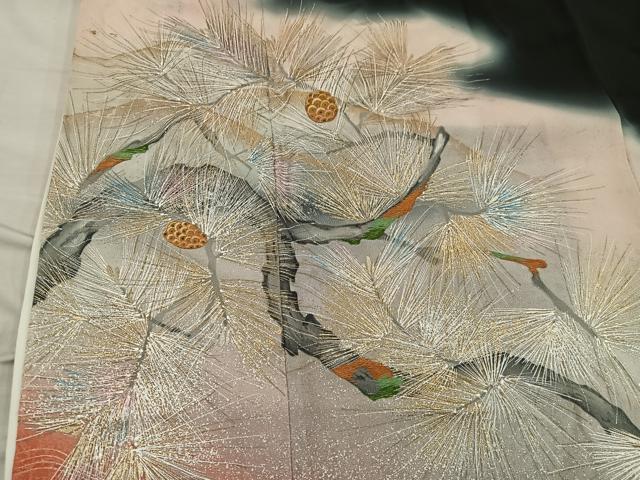 平和屋着物■豪華黒留袖 作家物 刺繍 枝葉文 暈し染め 金彩 正絹 逸品 BAAX1467mz