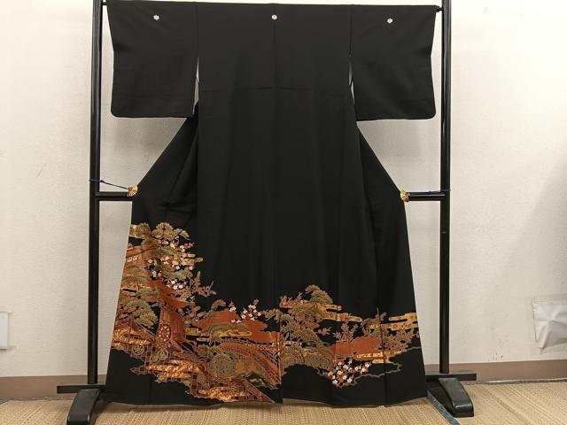 平和屋着物■豪華黒留袖 御所車風景花文 金彩 正絹 逸品 BAAX1468mz