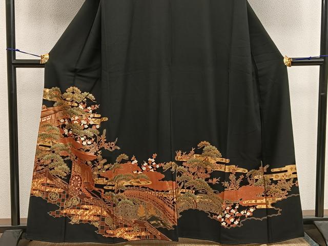 平和屋着物■豪華黒留袖 御所車風景花文 金彩 正絹 逸品 BAAX1468mz