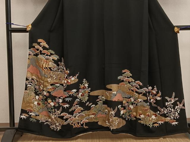 平和屋着物■豪華黒留袖 松竹梅 金彩 正絹 逸品 BAAX1471mz