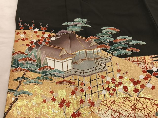 平和屋着物■豪華黒留袖 作家物 駒刺繍 風景花文 金彩 正絹 逸品 BAAX1472mz