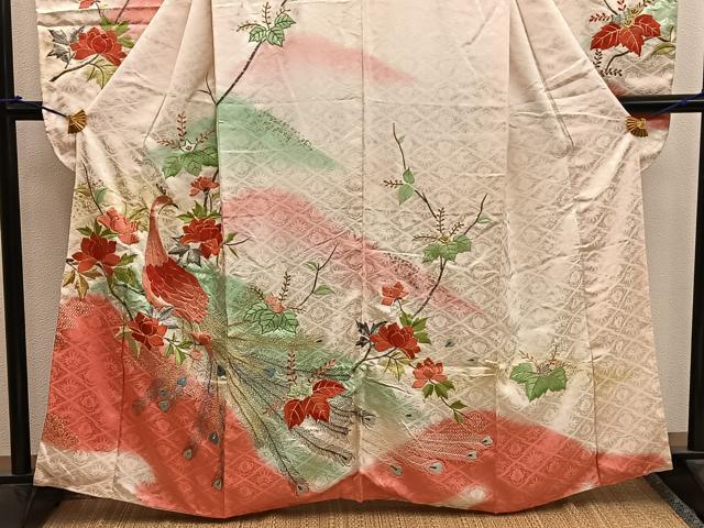 平和屋着物■豪華振袖 駒刺繍 孔雀花文 暈し染め 金彩 正絹 逸品 BAAX1475mz