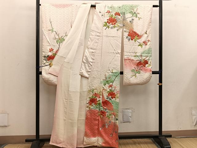 平和屋着物■豪華振袖 駒刺繍 孔雀花文 暈し染め 金彩 正絹 逸品 BAAX1475mz